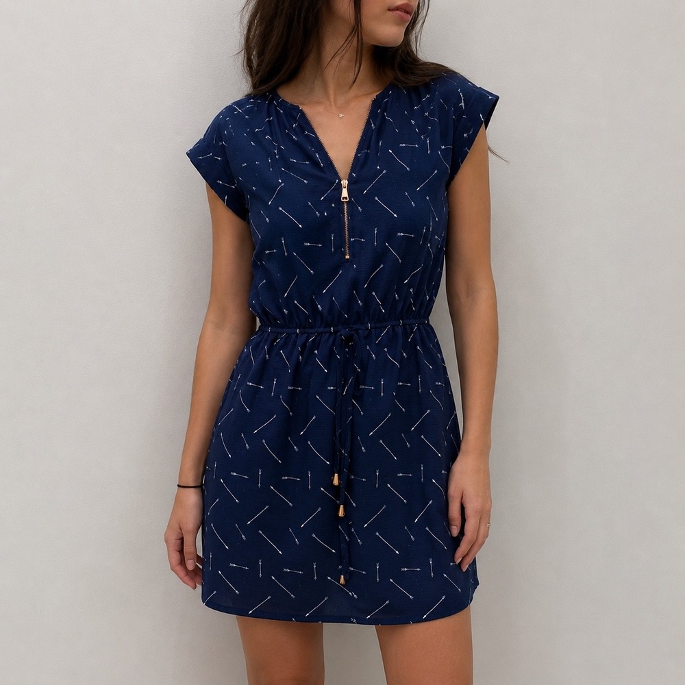 J For Justice Navy Arrow Print Mini Dress Zip Front XL Boho Indie